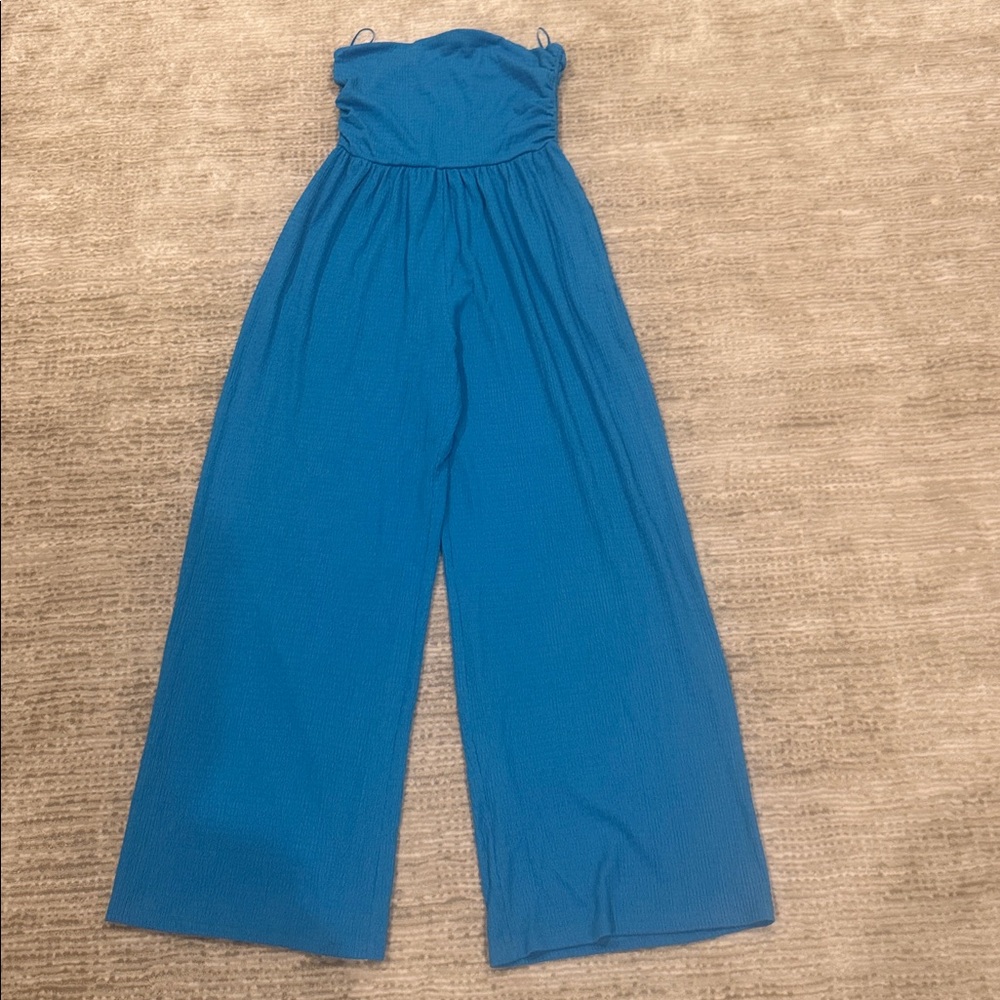 Blue Strapless Jumpsuit